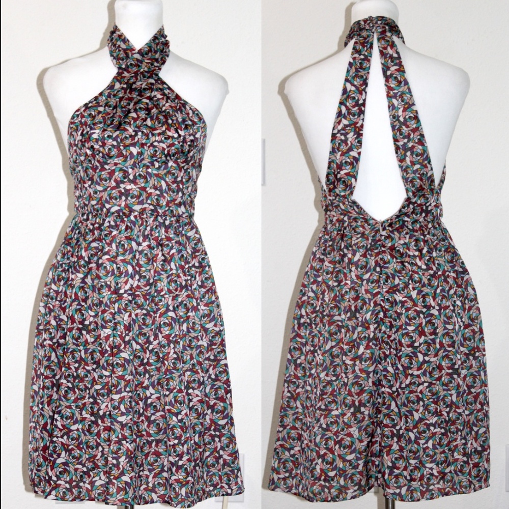 Issa London Silk Halter Mosaic Floral Dress EUC